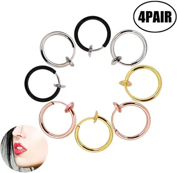 

Lvcky Fake Earrings Hoop Non-pierced Nose Ring Lip Ear Clip Body Jewelry, 4 Pairs