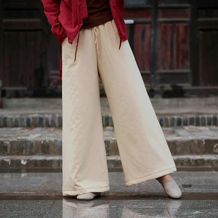 OriGoods Women Wide leg Pants Thick Warm Winter Pants Cotton Quilted Pants Women Wide leg Winter Trousers Original Vintage B275