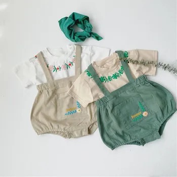 

2020 Summer Infants Clothing Sets Printed T-shirts Suspenders Shorts 2pcs Toddlers Kids Cute Outfits Korean Style Suits