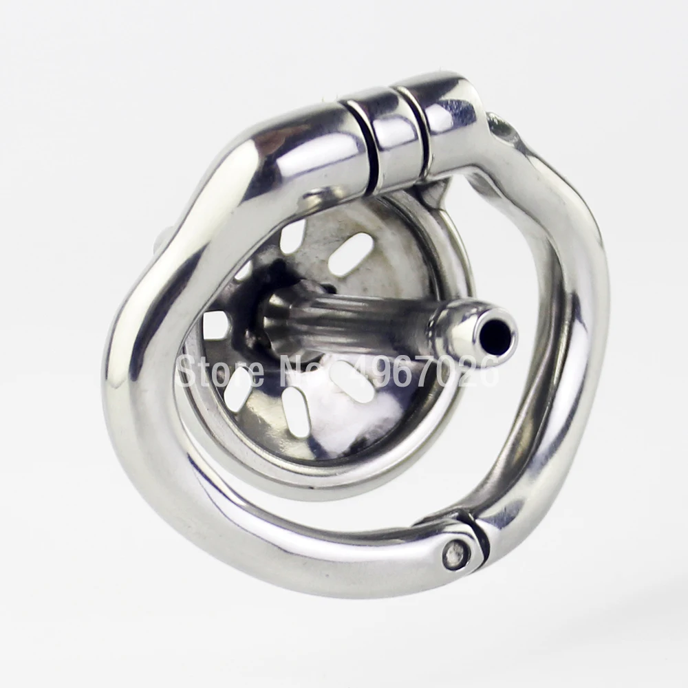 Super Small Stainless Steel Male Chastity Devices Cock Cage With Catheter Penis Lock Cock Ring