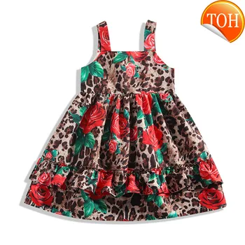 

Girls Clothes Sleeveless Leopard Rose Princess Dress Sexy Summer Kids Dresses For Girls Party Children Dress