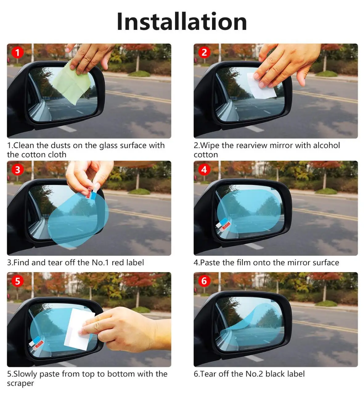 2PCS Anti Fog Film RearView Mirror Protective Film For Car Anti-Rain Antifog Film Auto Rear View Mirror Film Rainproof