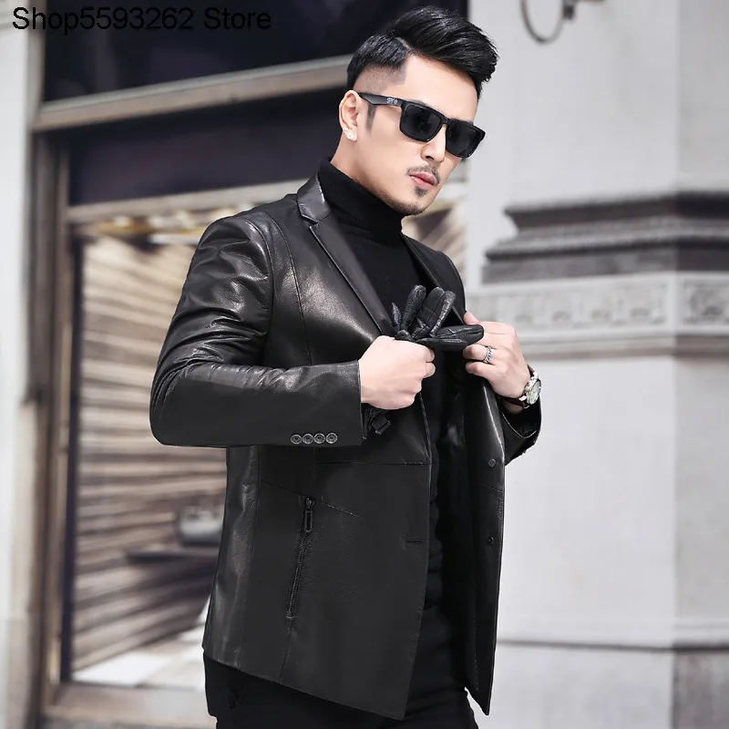 

Haining Genuine Leather Leather Coat Men Leisure Leather Suit Thin Section Goat Skin Leather Suit Handsome Slim Fit Leather