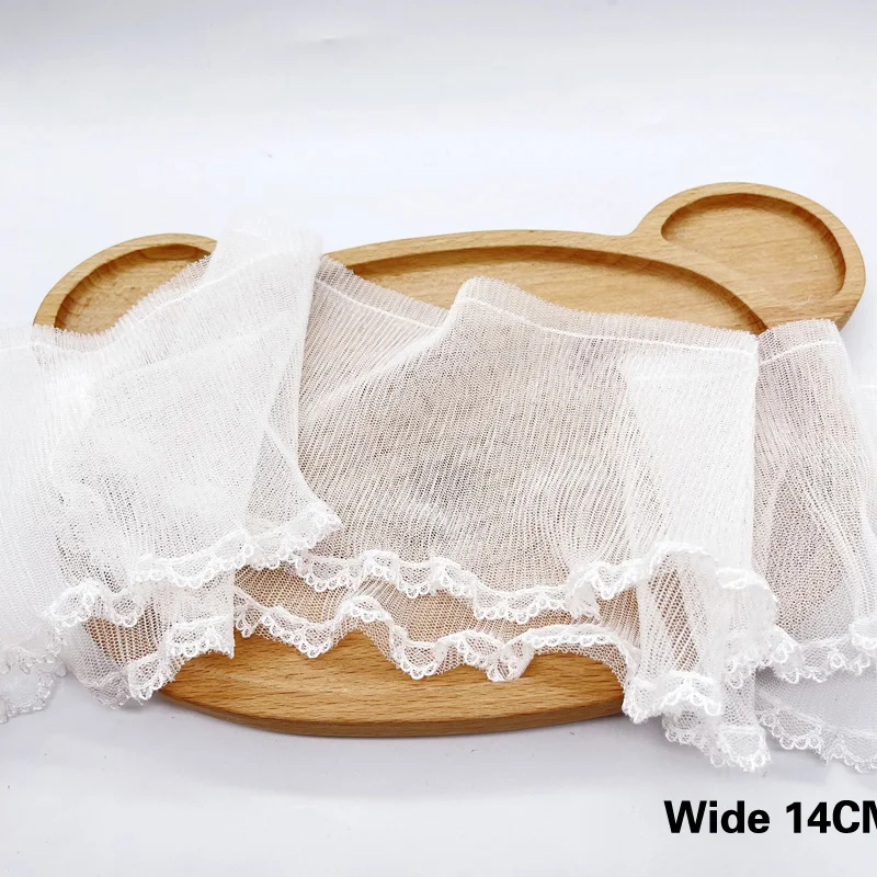 14CM Wide Tulle White Pleated Lace Accessories Cotton Embroidery Collar Cuffs Edge Trim Ribbon Folded Sewing DIY Applique Decor | Дом и сад