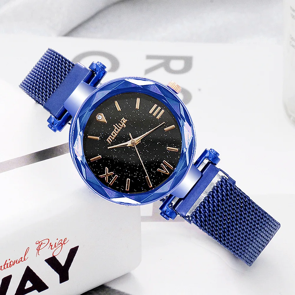 Роскошные женские часы, магнитные часы звездного неба, женские часы-браслет, Модные кварцевые наручные часы zegarek damski relogio feminino - Цвет: Blue Color
