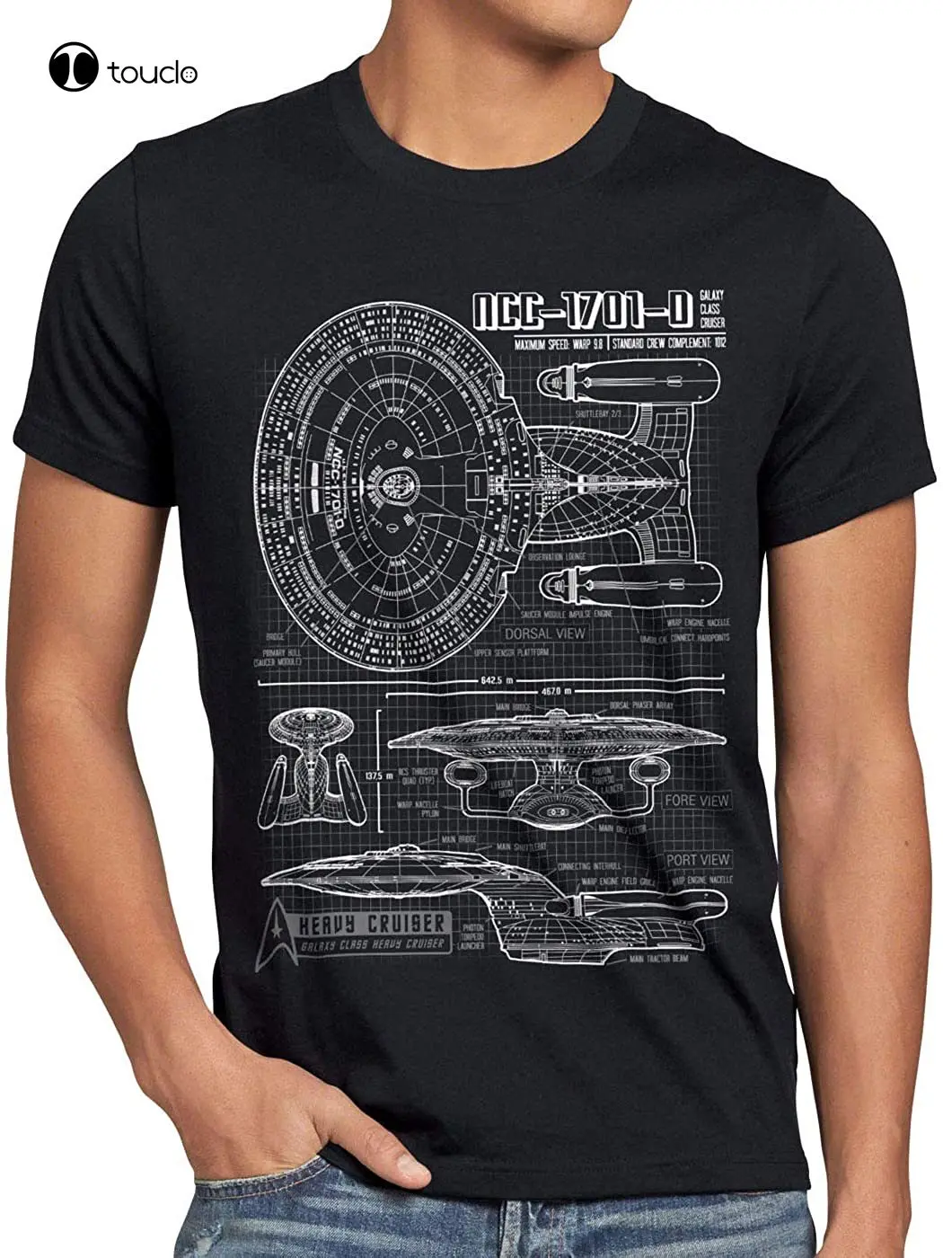 style3 NCC-1701-D Cianografia T-Shirt da Donna Trekkie Star, Colore:Blu, Dimensione