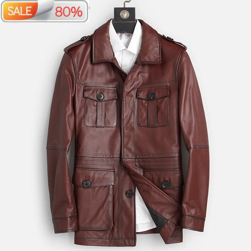

Genuine Jacket Men Spring Autumn 100% Cow Leather Coat Casual Windbreaker Veste Cuir Homme 91LAA13 B242A7
