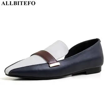 

ALLBITEFO high quality genuine leather square toe low-heeled party women shoes high quality comfortable office ladies shoes