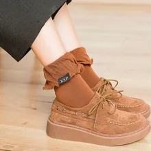 Осенне-зимние однотонные хлопковые носки женские кружевные носки стандартные милые короткие носки с оборками для девочек