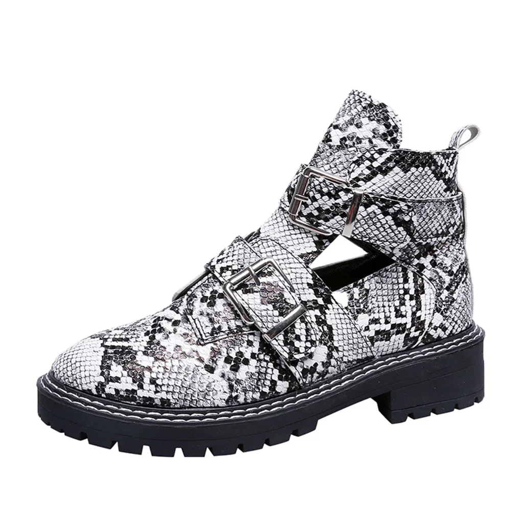 Size35-43 ботильоны с круглым носком на квадратном каблуке женская пикантная повседневная обувь, Пряжка Леопард женские модные Нескользящие ботинки на низком каблуке