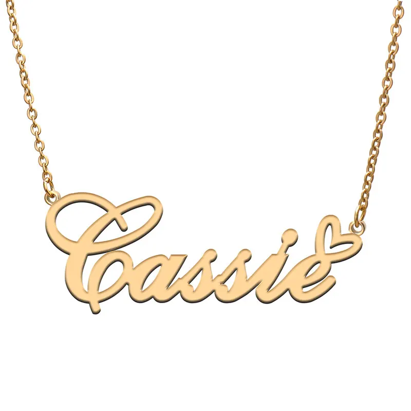 

Cassie Name with Love Heart Necklace for Women Stainless Steel Jewelry Nameplate Pendant Femme Mother Child Girls Gift
