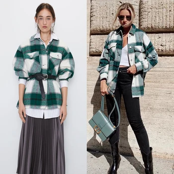 

2020 Newly Fashion Casual Plaid Shirt Jacket Women Spring Clothing Trendy England Style Streetwear Loose Plaid Coat Wholesale