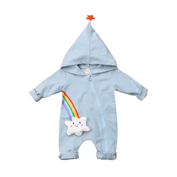 

Spring Baby Toddler Long Sleeve Denim Jeans White Clouds Rainbow Pattern Rompers Kids Infant Jumpsuits roupas de bebe