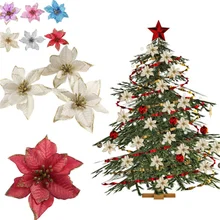 1pcs מלאכותי חג המולד פרחי גליטר מזויף פרח החג שמח עץ קישוטים לבית 2020 מתנת חג המולד קישוט Navidad(China)