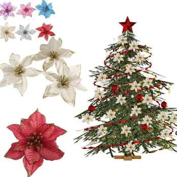 

1pcs Artificial Christmas Flowers Glitter Fake Flower Merry Christmas Tree Decorations for Home 2020 Gift Xmas Ornament Navidad