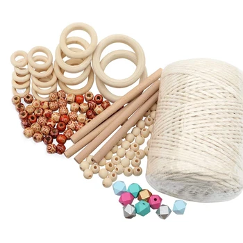 

New Macrame Kit,219 Yards Cotton Cord m,Wooden Sticks Hoops Rings,Colored Beads,for Diy Wall Hanging Craft Knitting