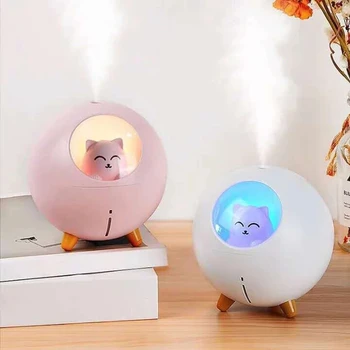 

USB Mini Air Humidifier 220ml Cute Cat Ultrasonic Aroma Diffuser 7 Colors Light Cool Mist Fogger