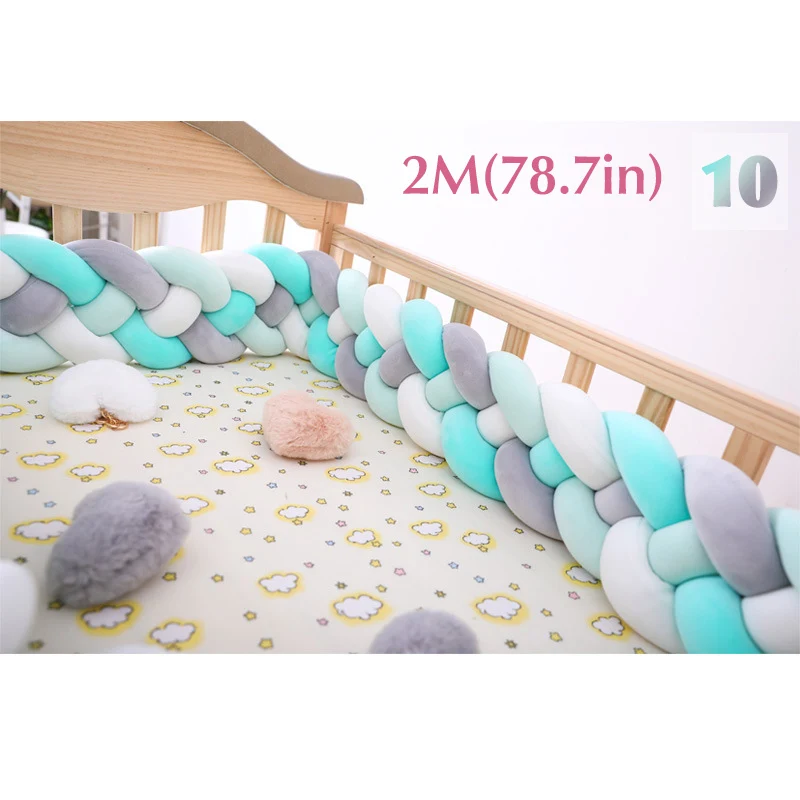 10 2m Baby Shining 4 Strands Newborn Crib Bumper 2M/3M Infant Bed Protector Room Decor 17CM(6.7in) Height Pure Weaving Plush Knot - Цвет: 10 2m