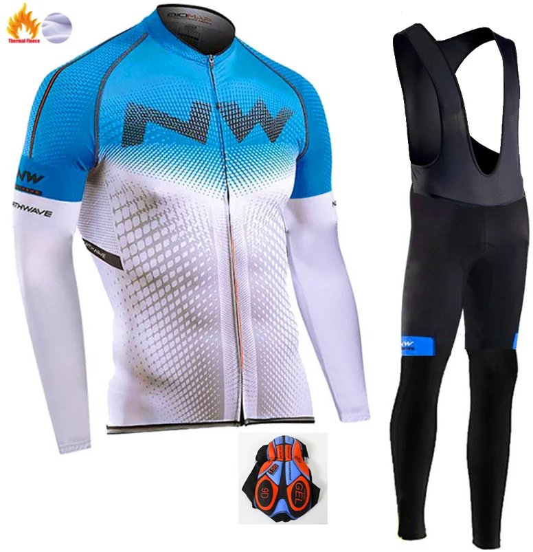 Northwave Winter thermal fleece Cycling Clothes NW men's Jersey suit outdoor riding bike MTB clothing warm Bib Pants set - Color: Winter Cycling Suit
