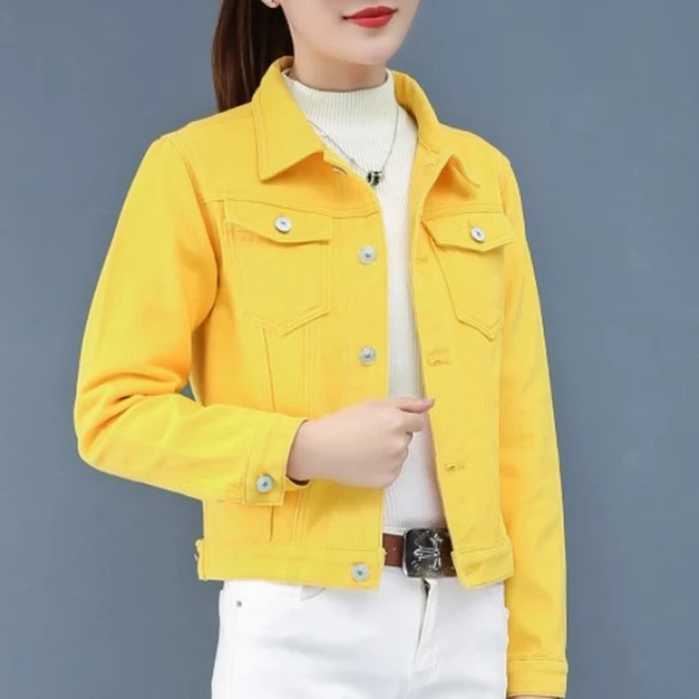 8 Colors Pink Yellow Blue Red Black Cropped Jean Jacket Women
