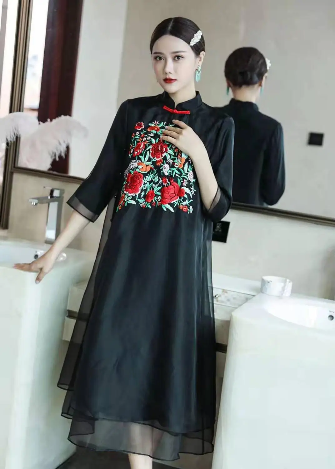 Китайские платья с вышивкой больших размеров винтажное женское красное платье с короткими рукавами пикантные элегантные женские дизайнерские вечерние платья на год