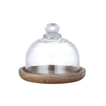 

Mini Dessert Dish Tray Cake Plate Tableware Plate Food Container Dessert Display Tray Cake Hotel Solid Wood Tray With glass Cov