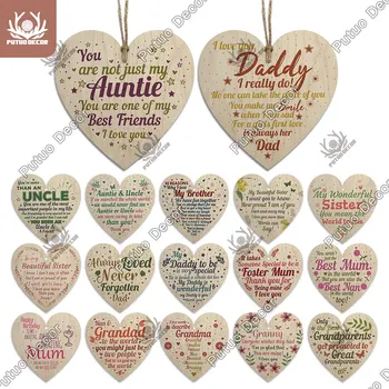 

Putuo Decor Family Heart Shape Wood Plaque Sign Crafts Ornament Pendant for Family Birthday Christmas Thanksgiving Gift Keepsake