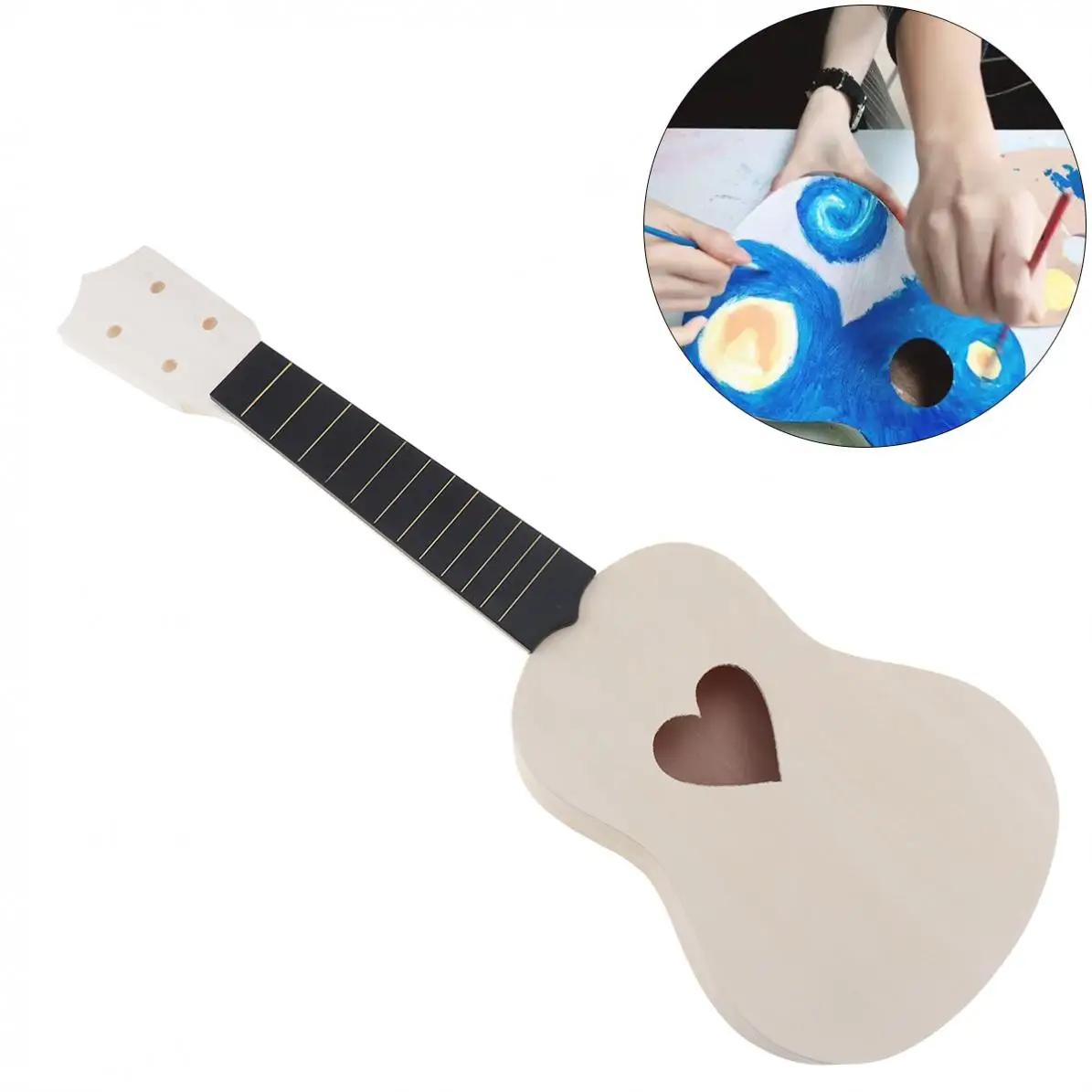 21 дюймов сопрано Гавайские гитары укулеле DIY Kit липа Гавайские гитары с отверстием в форме сердца картина ручной работы родители-дети Акция Горячая