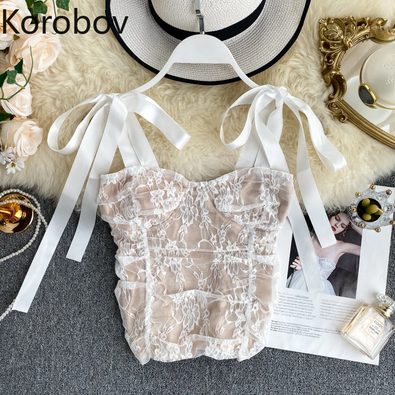 Женский пикантный Топ Korobov с открытой спиной корейский кружевной ленточный