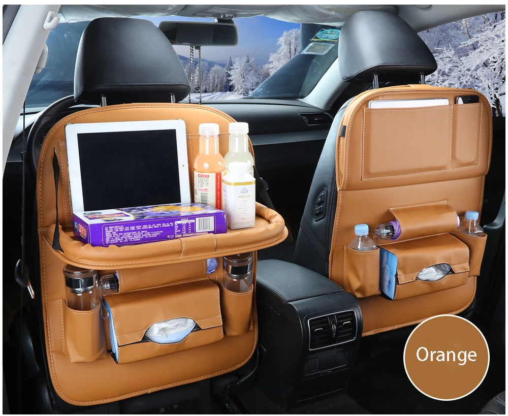 Сумка-накладка из искусственной кожи для автомобильного сиденья, подвесная сумка для автомобиля с несколькими карманами, складная сумка для хранения обеденного стола, хранение автомобильного сиденья