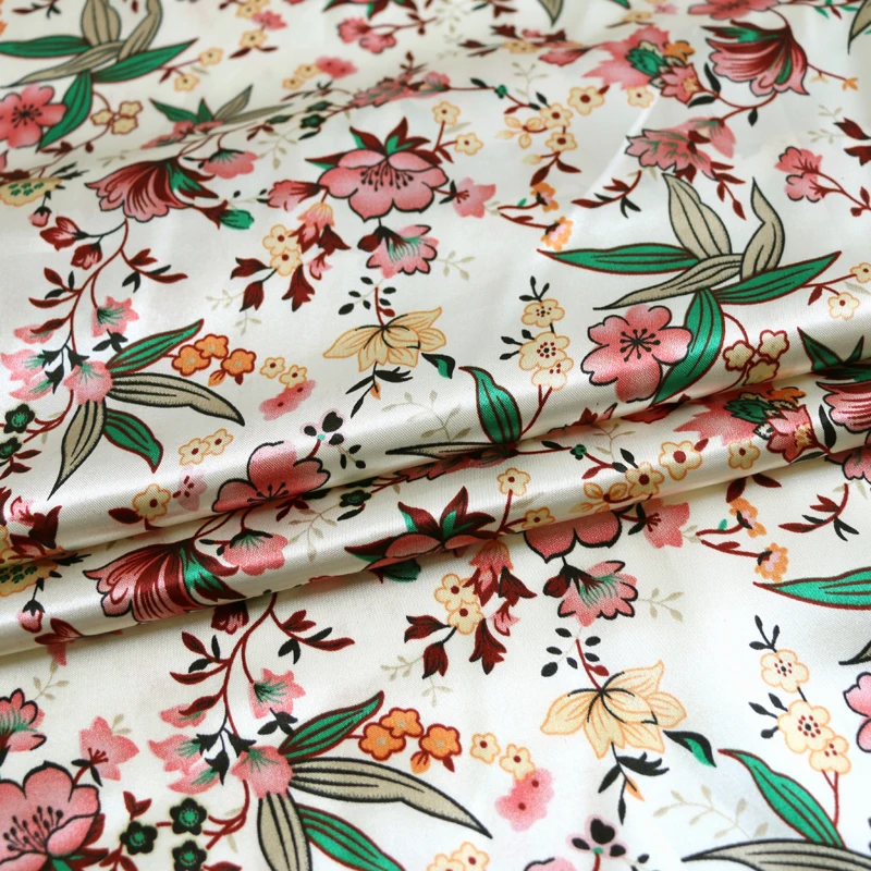 1 Meter x 1,48 Meter weicher, seidiger Satinstoff als Futter für Schal, Robe, DIY-Material, Retro-Blumenmuster – Detail 18