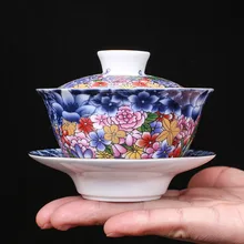 Эмаль цвет Wanhua серебряное покрытие чаша 999 Чистое серебро позолоченный чайный набор кунг-фу Sancai чаша инкрустированная серебряным вкладышем чайная чашка большая