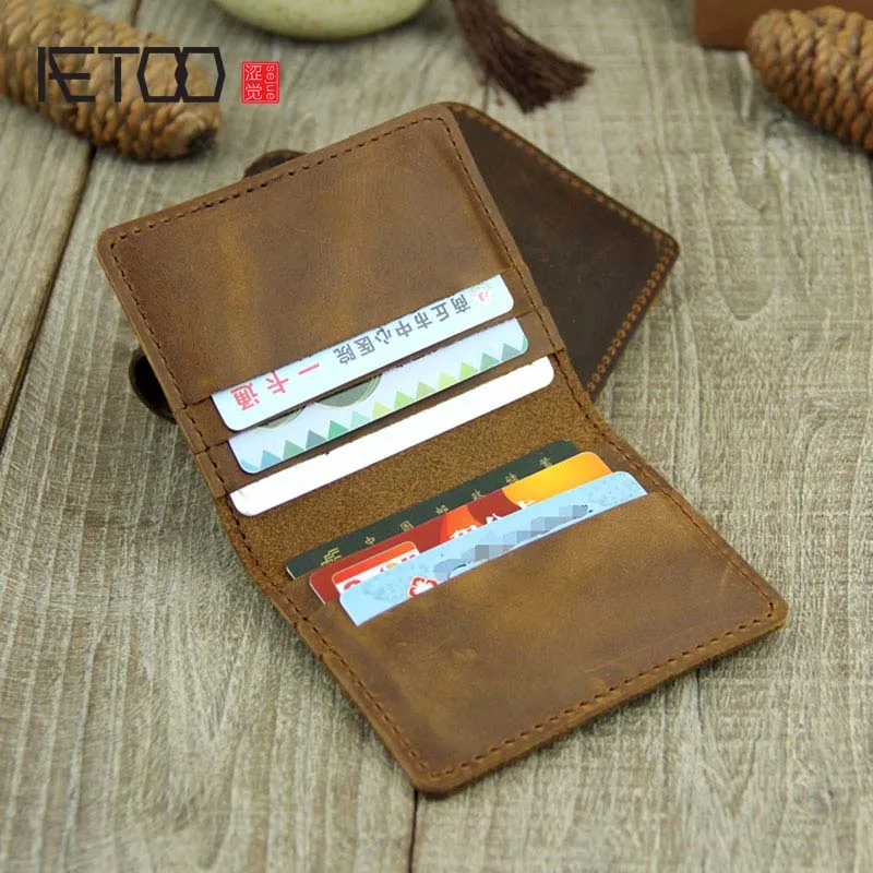 

AETOO Handmade small card package six card bit full leather coin purse Crazy horse leather first layer cowhide card bit driver l