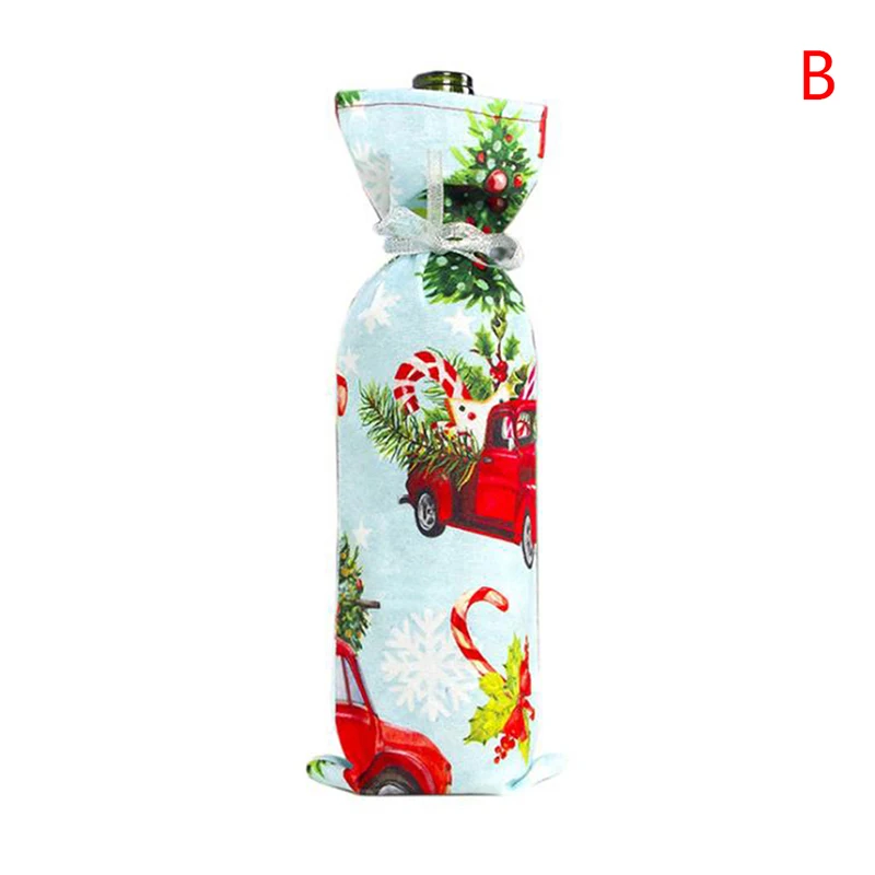1pc Christmas wine bottle Cover Bag With Ribbon String Holiday Dining Table Party Decor 7 color - Color: B