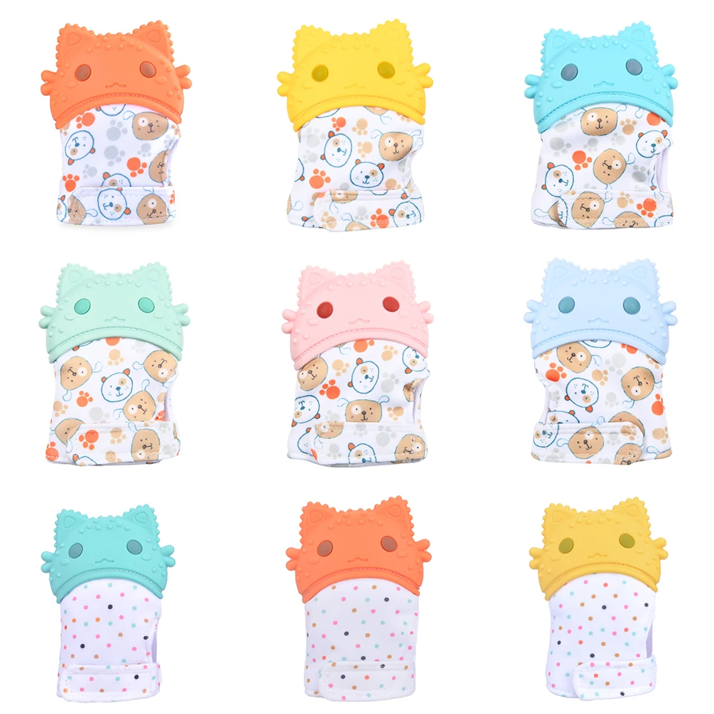 

Baby Silicone Mitts Teething Mitten Glove Sound Anti-bite Teether Toddler Chewable Nursing Mittens Wrapper Sound Teether Thumb