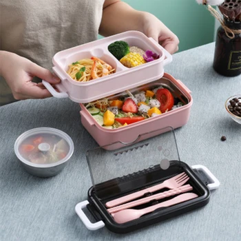 Stainless Steel Lunch Box Bento Box For School Kids Office Worker 2layers Microwae Heating Lunch Container Food Storage Box 2