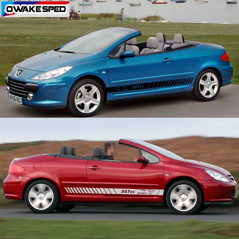 2pcs Car Stickers For Peugeot 308 307CC Door Side Skirt Sport