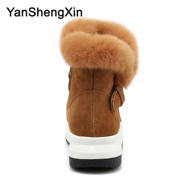 YANSHENGXIN/обувь; женские ботинки; зимние ботинки на платформе из коровьей кожи; теплая шерстяная женская обувь; зимние ботинки; модные женские ботинки с пряжкой