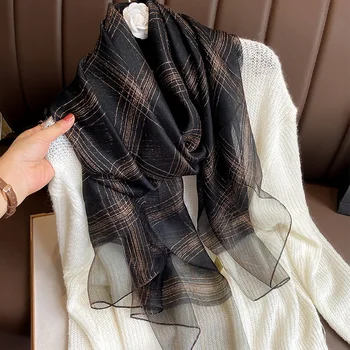 

2020 Luxury Silk Scarf Women Winter Warm Shawl Wraps Lady Foulard Hijab Scarves Plaid Female Thin Pashmina Bandana Headband
