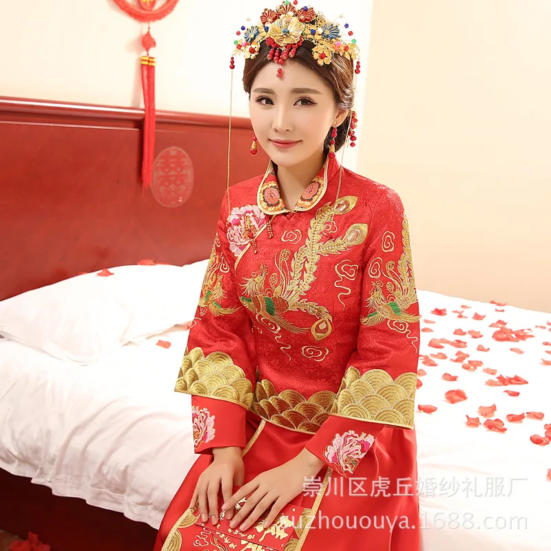 Новое красное традиционное китайское свадебное платье Qipao Национальный костюм женский зарубежный китайский стиль свадебное платье с разрезами по бокам и воротником-стойкой одежда