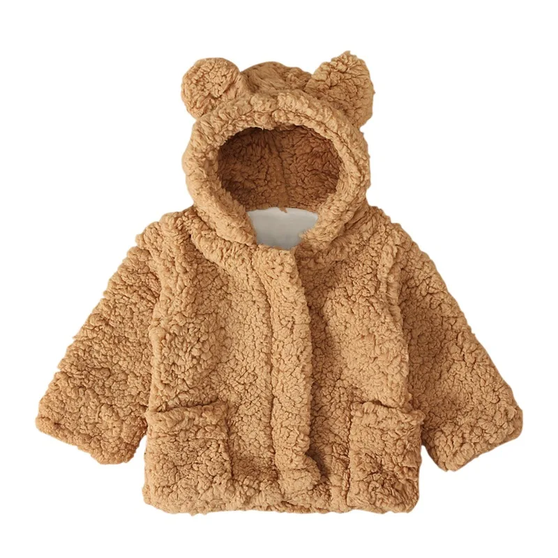 Детское однотонное теплое зимнее пальто с длинными рукавами и принтом для маленьких мальчиков и девочек утепленная верхняя одежда - Цвет: brown