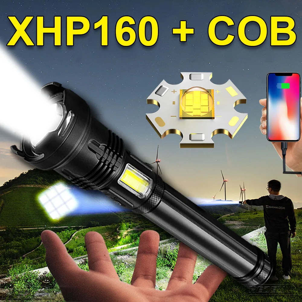 Super Bright XHP160/XHP90.2 LED Flashlight Rechargeable Torch Hunting Lamp 18650 