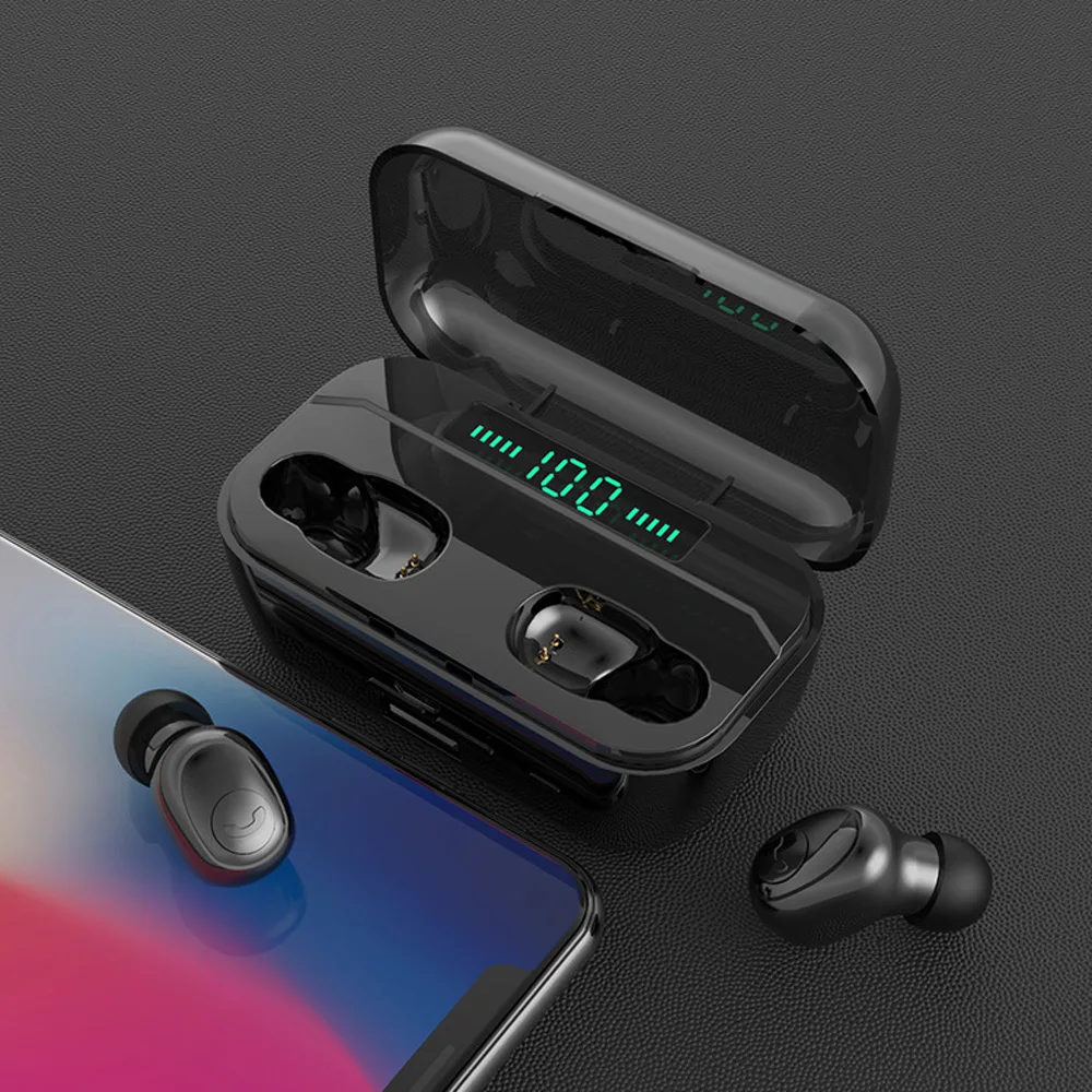 TWS Беспроводные Bluetooth 5,0 мини наушники стерео Спорт 2200 мАч гарнитура наушники