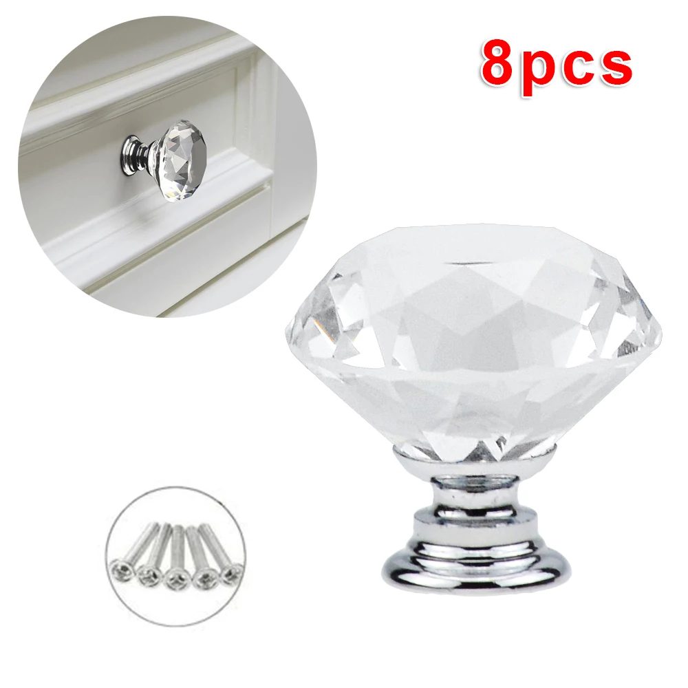 With diamond design 8 Sets Transparent Single Hole Cabinet Door Glass Handle Door Handle 30mm