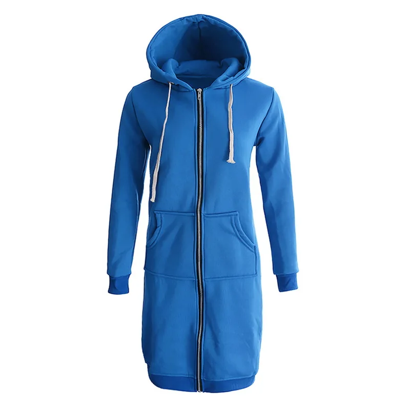 Толстовка с капюшоном для женщин; Осенняя однотонная Длинная толстовка; женские повседневные куртки; большие размеры 5XL - Цвет: blue