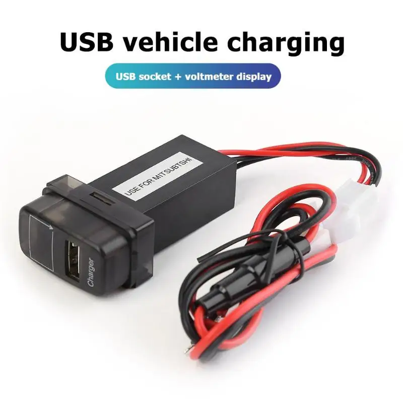 Mitsubishi USB Автомобильные зарядные устройства умелое производство Превосходное качество с синий светодиодный вольтметр 2.1A USB зарядное устройство разъем