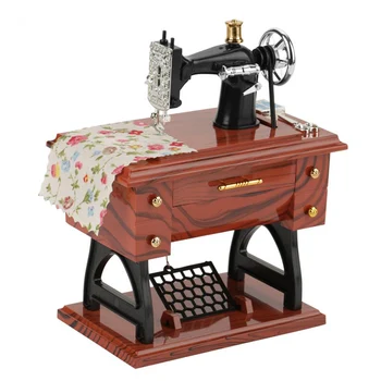 

Vintage Retro Sewing Machine Music Box Mini Table Home Decor Gift Ornament Vintage Appearance Wood Grain