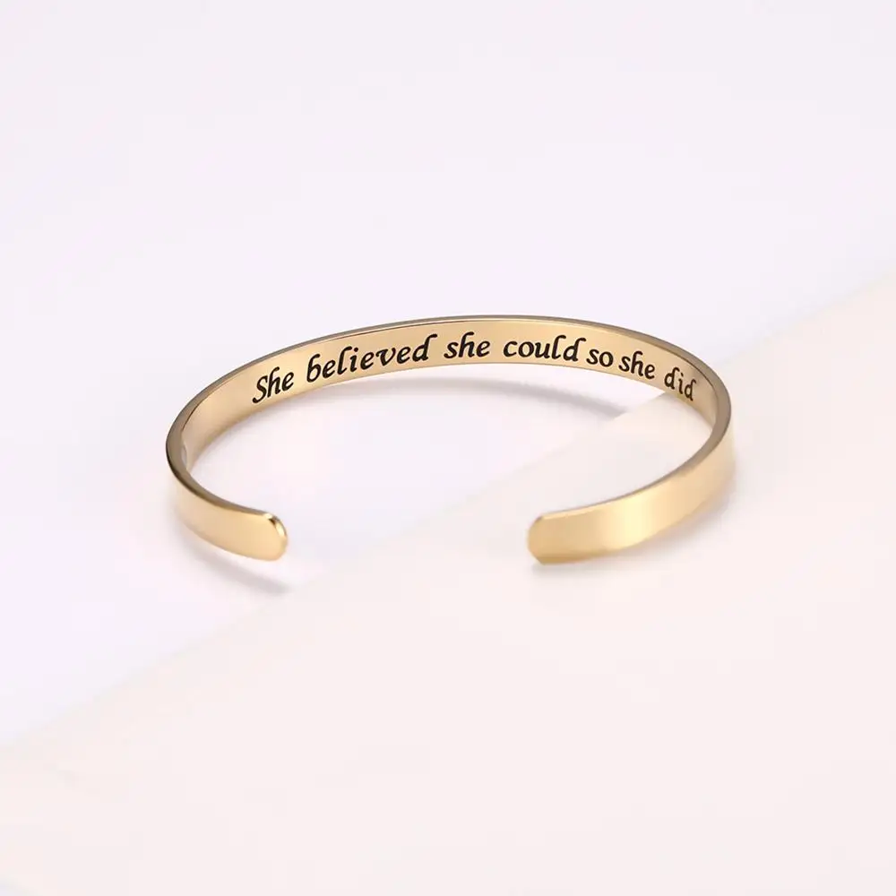 Myshape 316L Stainless Steel Engraved She Believed She Could So She Did 3 Magnets Healthy Magnetic Women Cuff Bangle Jewelry - Окраска металла: Gold Color 1