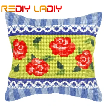 

Cross Stitch Cushion Pansy with Roses Make Your Own Pillow Chunky Cross Stitch Kits Pre-Printed Canvas Acrylic Yarn Pillow Case