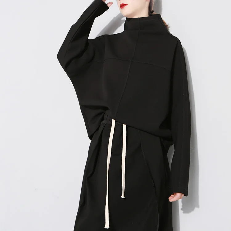 

Women Autumn Bat Long Sleeve Turtleneck Solid Color Oversize Loose Pullover Sweatshirt Female Streetwear Hip Hop Gothic Hoodie